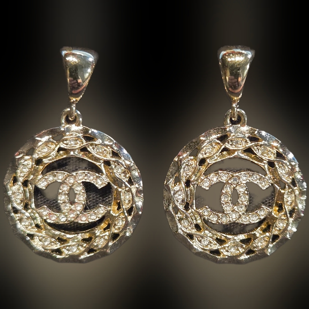 #44a - CHANEL Coco Mark Rhinestone Earrings Silver - Picture 13 of 15